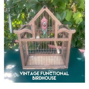 Vintage Bird Cage With Two Wood Perches